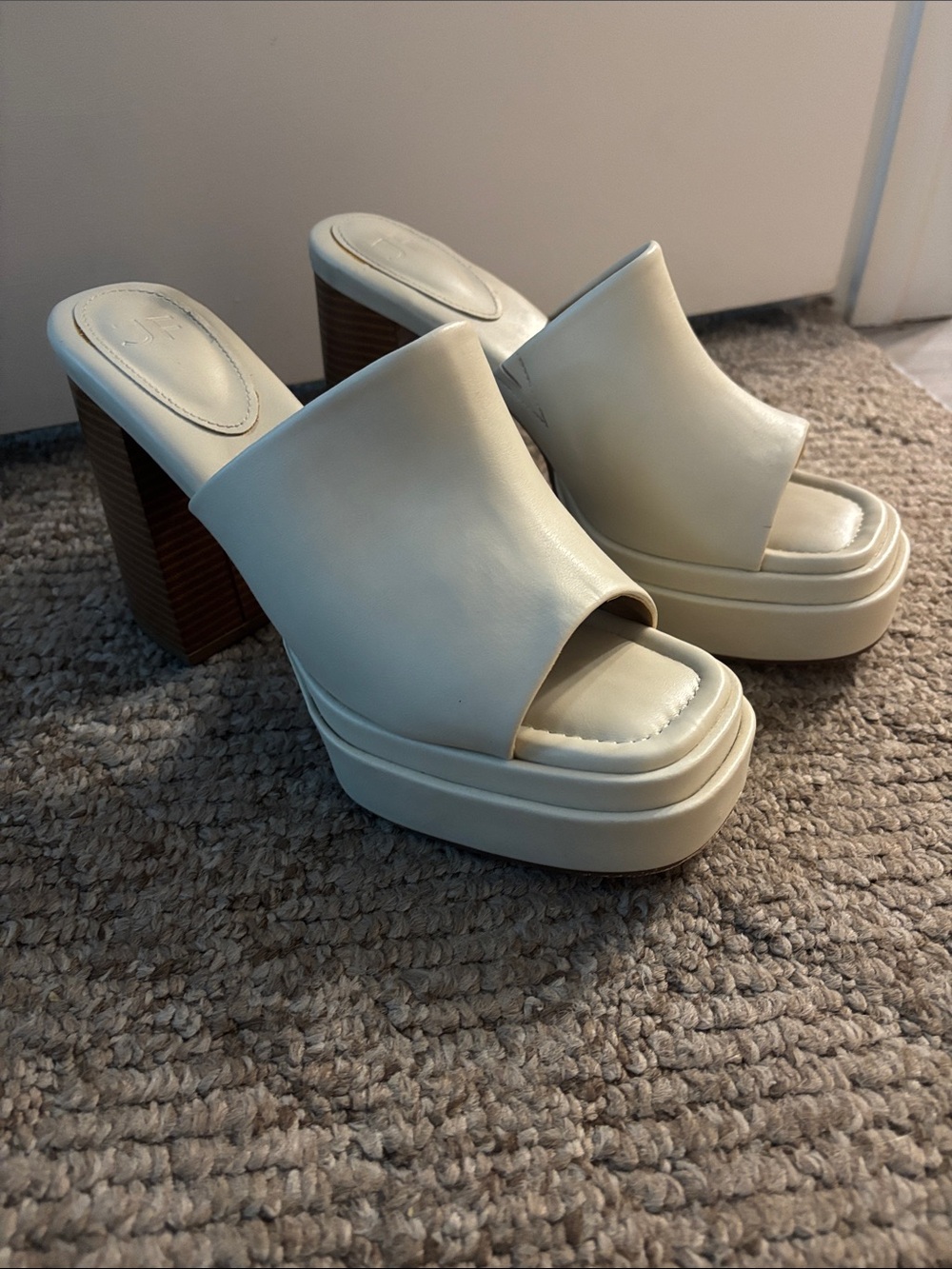 Cream Platform Mule Heels - JustFab